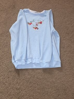 Madison Light Blue Fleece Crewneck with Embroidered Bird Motif